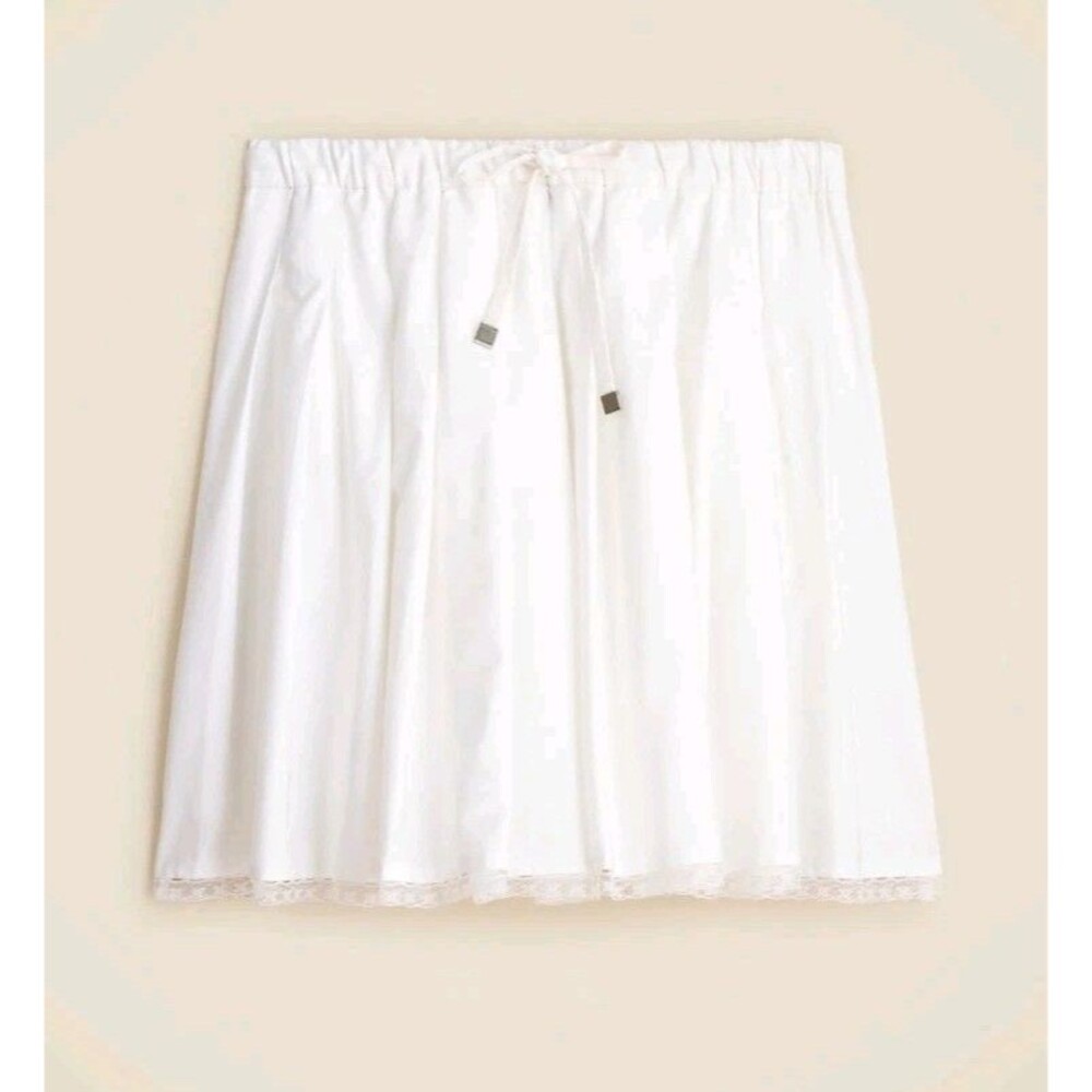J.Crew Pleated Tie Waist Mini Skirt White Lace Trim Full Skirt CK531 Size S NWT - Picture 2 of 9